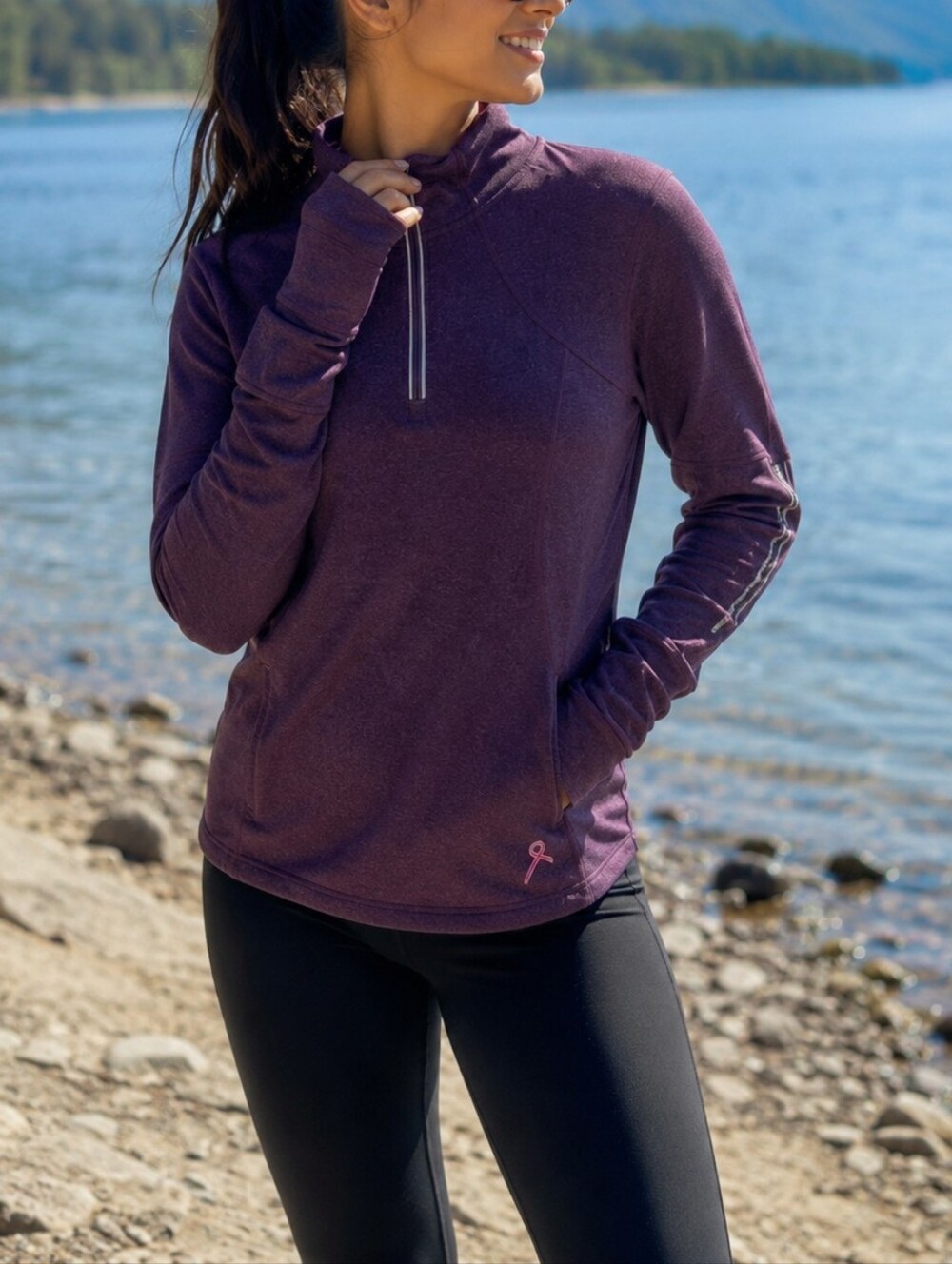 Running Room Women's Plum Quarter Zip Turtleneck Pullover Athletic Running